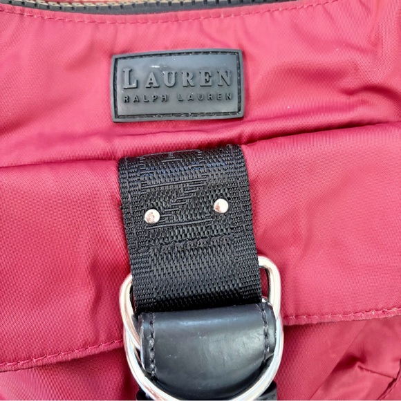 Lauren Ralph Lauren Red Nylon Shoulder Bag Y2K Buckle Hobo Baguette - Picture 3 of 10